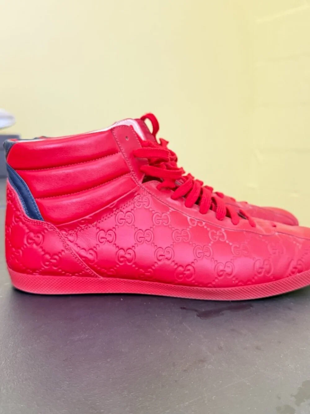 Gucci Red High-top Men Ace Embroidered Sneakers Size 13 (Size 14 US)